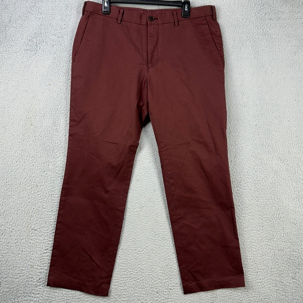 Uniqlo Mens Khakis Pants 36X34 Maroon Casual Flat Front Pockets Stretch Straight